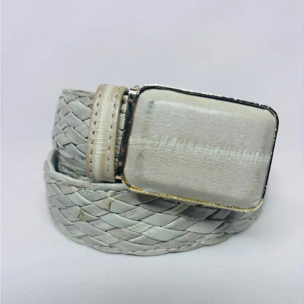 Vintage 90's Women's Leather Braided Woven Mint Sea foam Green Belt L